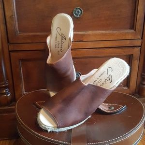 Leather open toe espardrilles